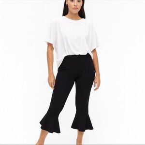 Raffaello Rossi Ruffle Stretch Pants 8 Pull On Black Cruise Resort Beach